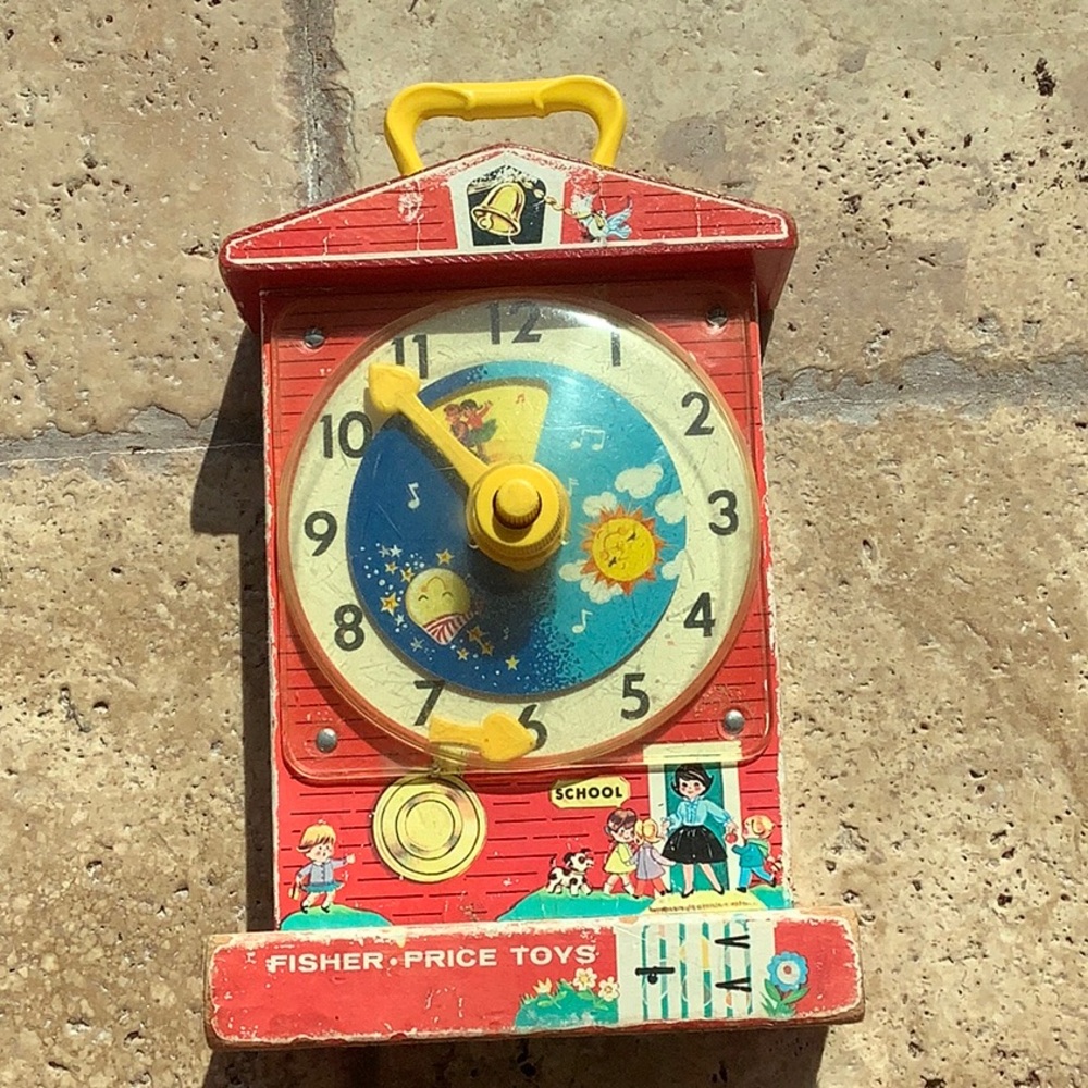 Fisher-Price Red and Yellow Musical Teaching Clock Toy